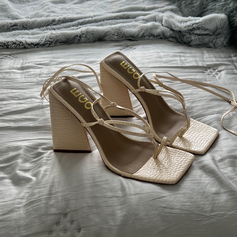 Brand new EGO new faux croc lace up nude sandals - block heel